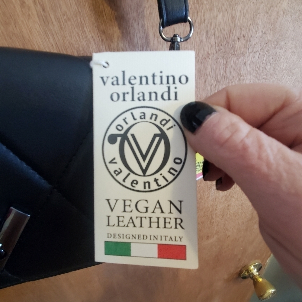 Valentino Orlandi Black Quilted NWT. VEGAN LEATHER.  Gun metal - Picture 3 of 10